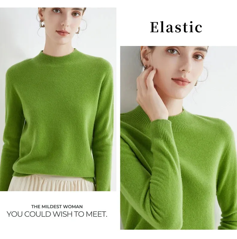 100% Merino Wool Cashmere Sweater Women Knitted Sweater Turtleneck Long Sleeve Pullovers Autumn Winter Clothing Warm Jumper Tops