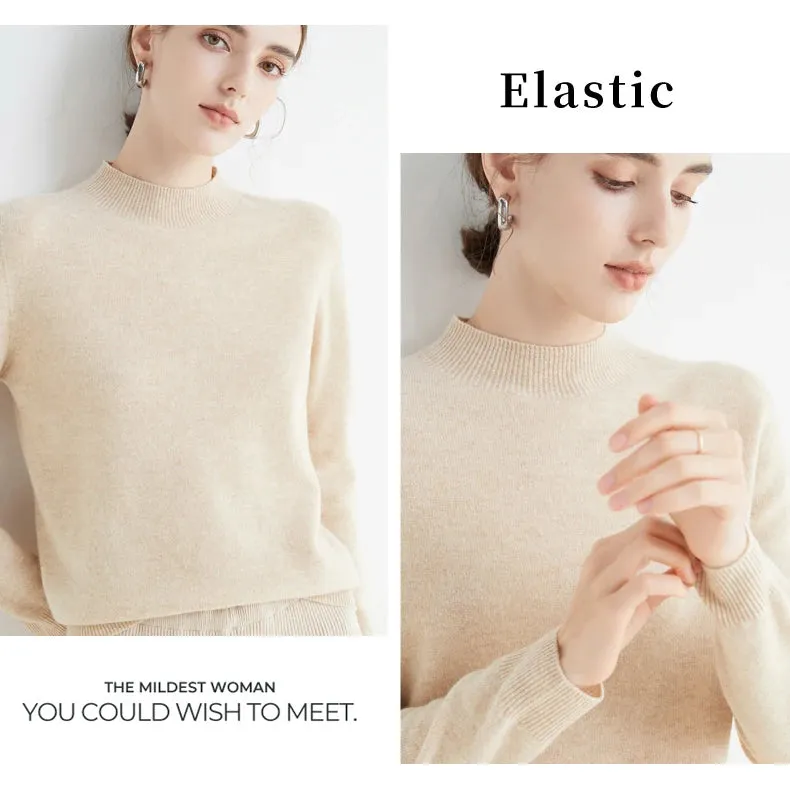 100% Merino Wool Cashmere Sweater Women Knitted Sweater Turtleneck Long Sleeve Pullovers Autumn Winter Clothing Warm Jumper Tops