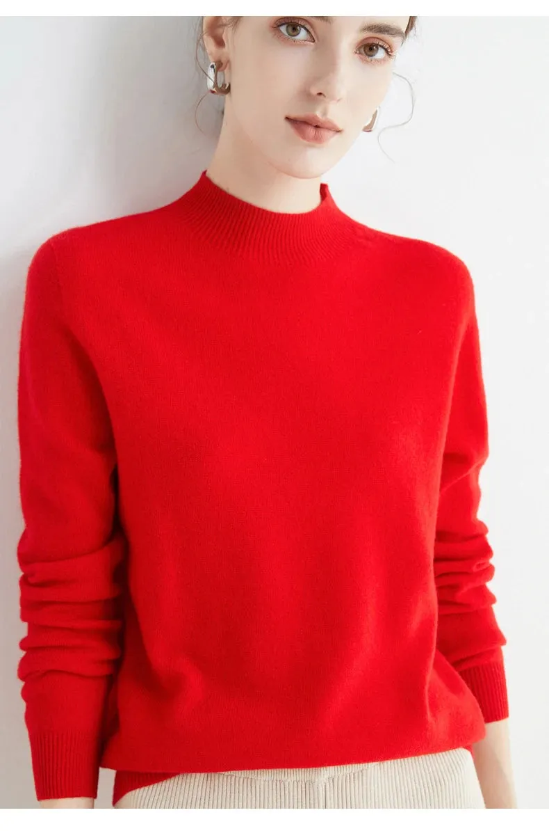 100% Merino Wool Cashmere Sweater Women Knitted Sweater Turtleneck Long Sleeve Pullovers Autumn Winter Clothing Warm Jumper Tops