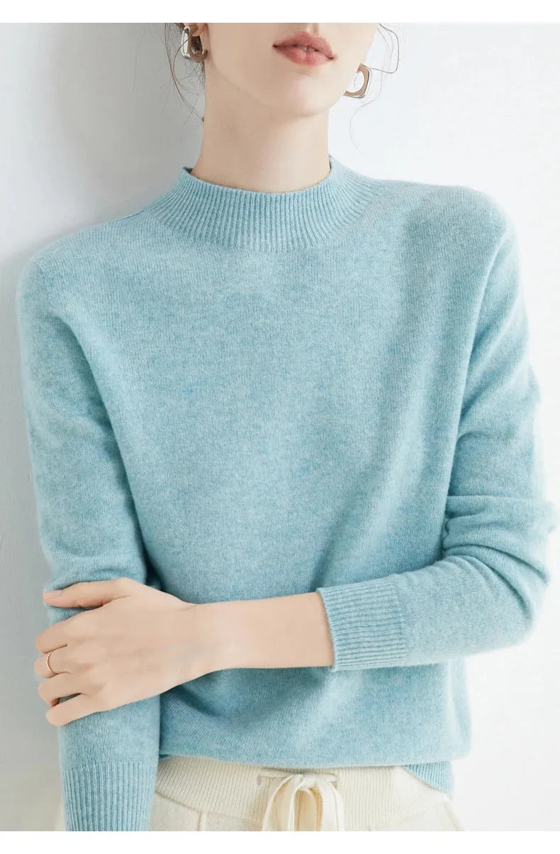 100% Merino Wool Cashmere Sweater Women Knitted Sweater Turtleneck Long Sleeve Pullovers Autumn Winter Clothing Warm Jumper Tops