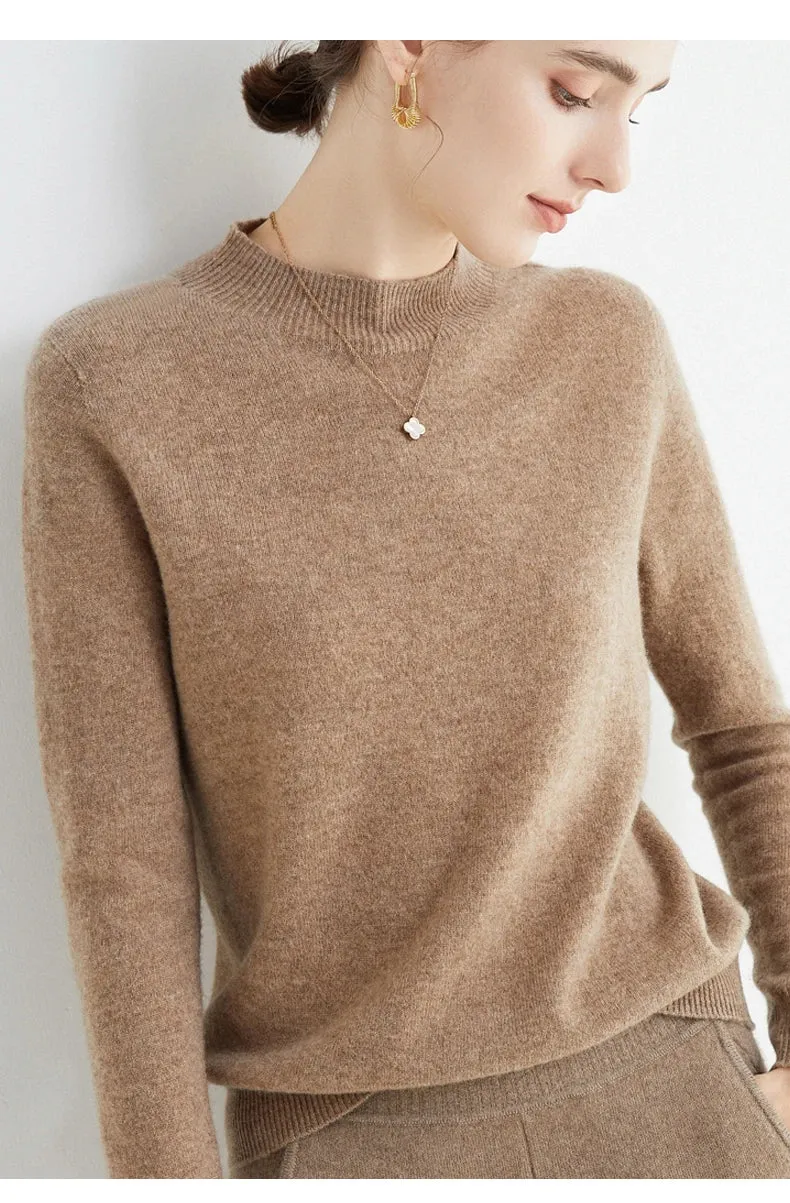 100% Merino Wool Cashmere Sweater Women Knitted Sweater Turtleneck Long Sleeve Pullovers Autumn Winter Clothing Warm Jumper Tops