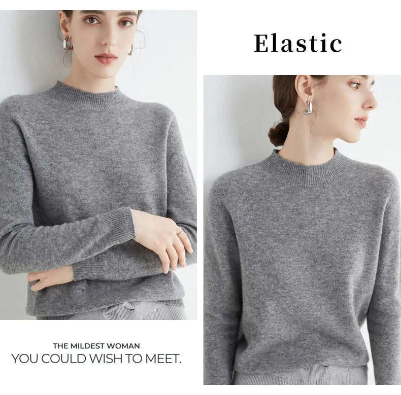 100% Merino Wool Cashmere Sweater Women Knitted Sweater Turtleneck Long Sleeve Pullovers Autumn Winter Clothing Warm Jumper Tops