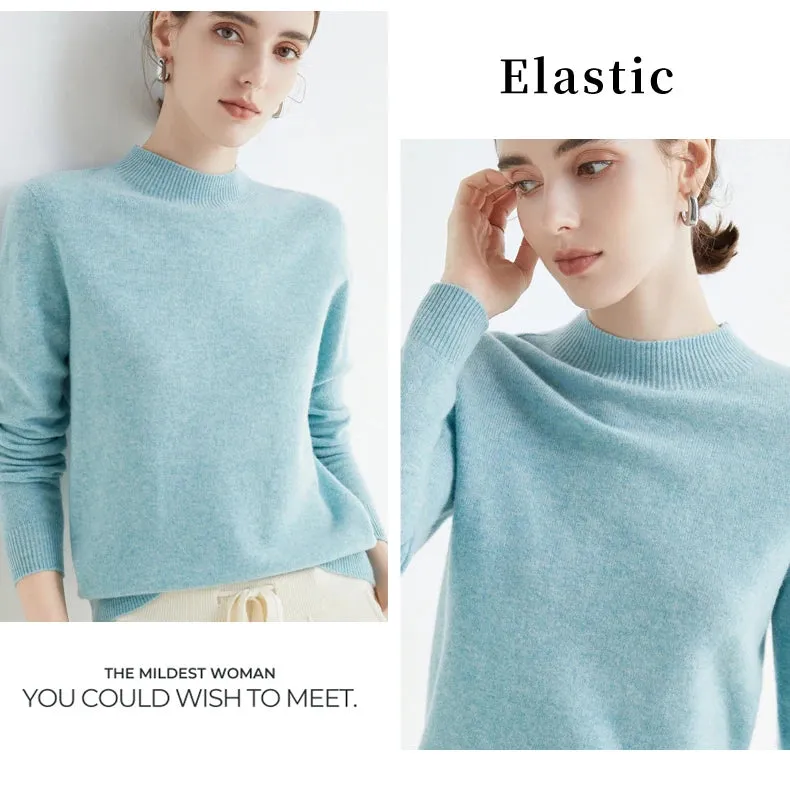 100% Merino Wool Cashmere Sweater Women Knitted Sweater Turtleneck Long Sleeve Pullovers Autumn Winter Clothing Warm Jumper Tops