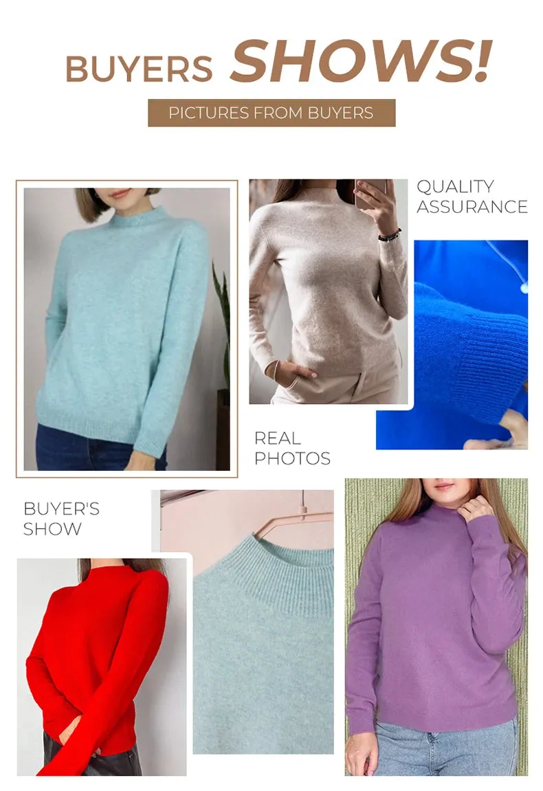 100% Merino Wool Cashmere Sweater Women Knitted Sweater Turtleneck Long Sleeve Pullovers Autumn Winter Clothing Warm Jumper Tops