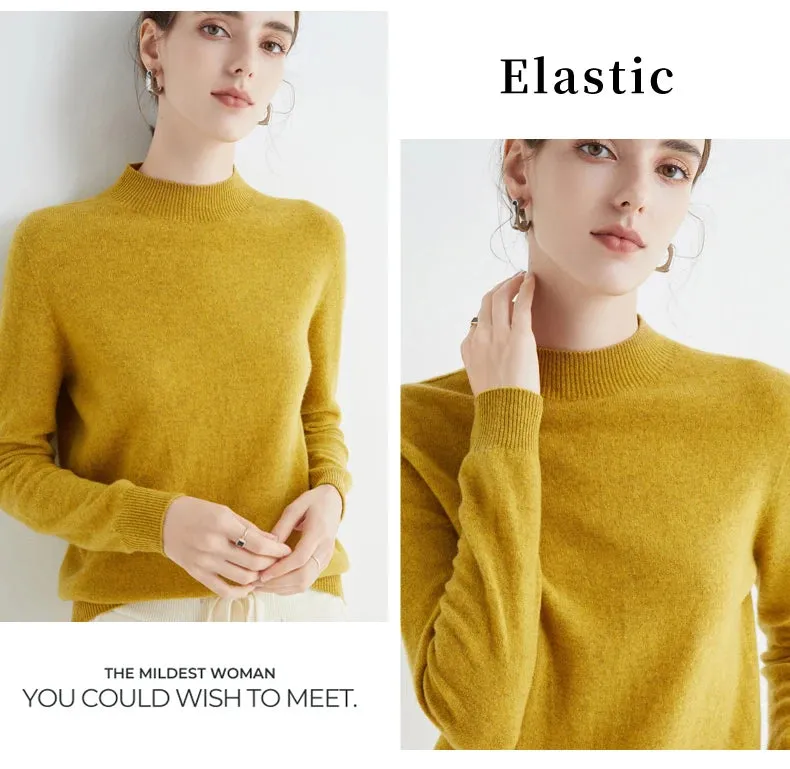 100% Merino Wool Cashmere Sweater Women Knitted Sweater Turtleneck Long Sleeve Pullovers Autumn Winter Clothing Warm Jumper Tops