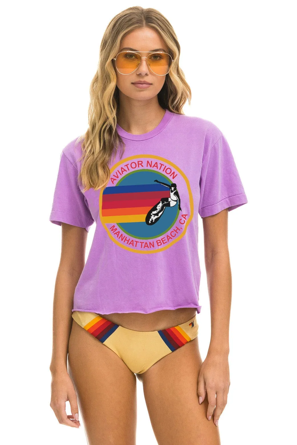 AVIATOR NATION MANHATTAN BEACH BOYFRIEND TEE - NEON PURPLE