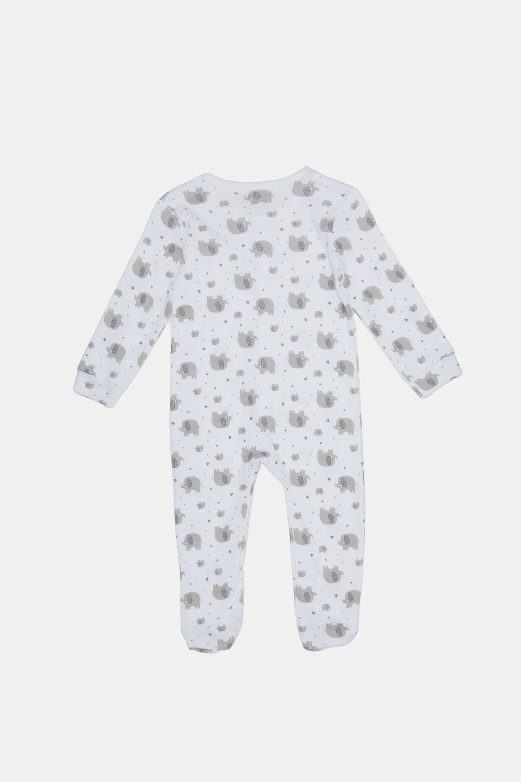 Babies White And Grey Printed Sleepsuit (2 Piece)