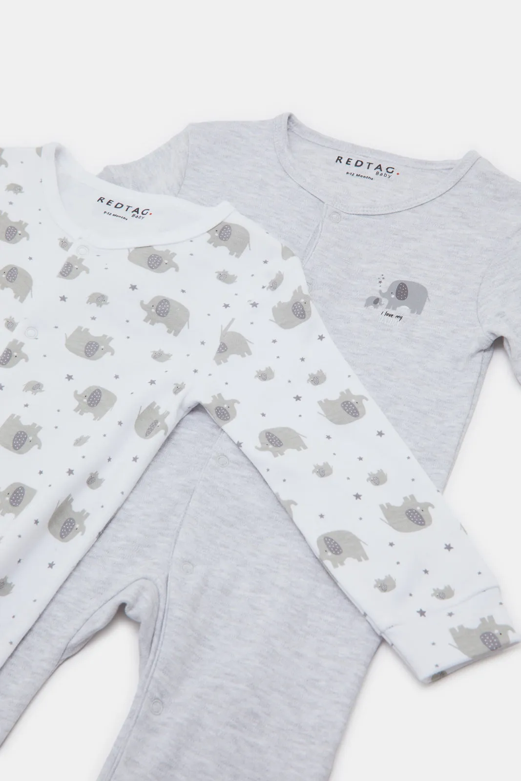 Babies White And Grey Printed Sleepsuit (2 Piece)