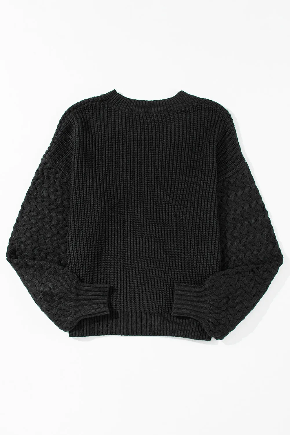 Black Cable Knit Sleeve Drop Shoulder Sweater