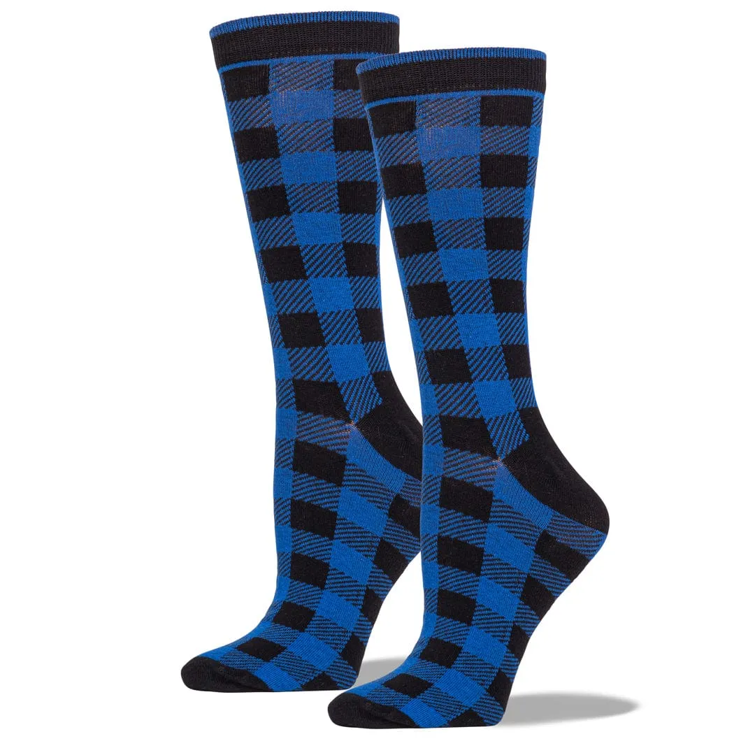 Blue Buffalo Plaid Crew Socks