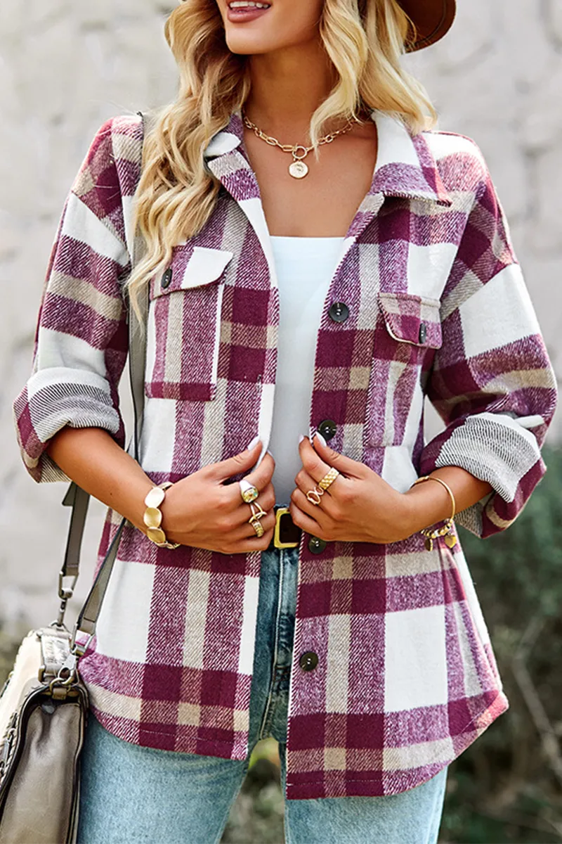 Casual Plaid Patchwork Turndown Collar Blouses(4 Colors)