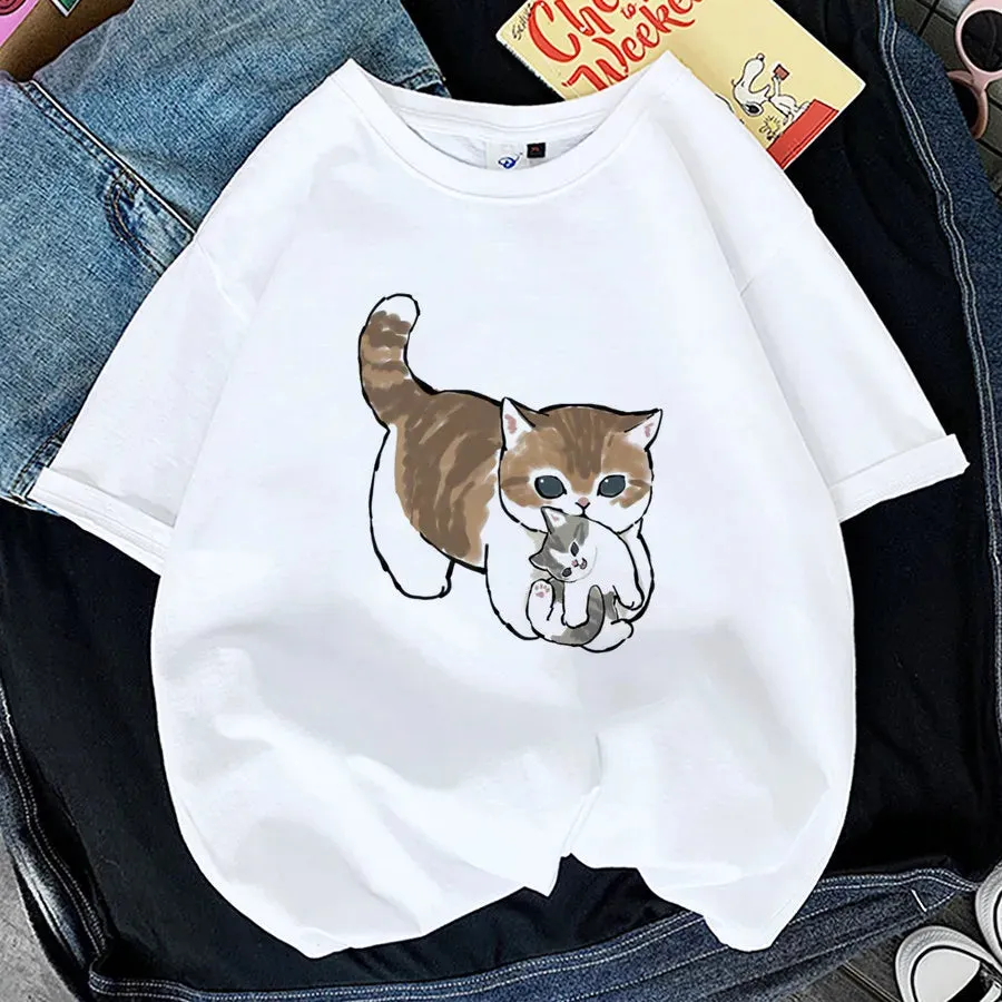 Charming Cat Print T-Shirts