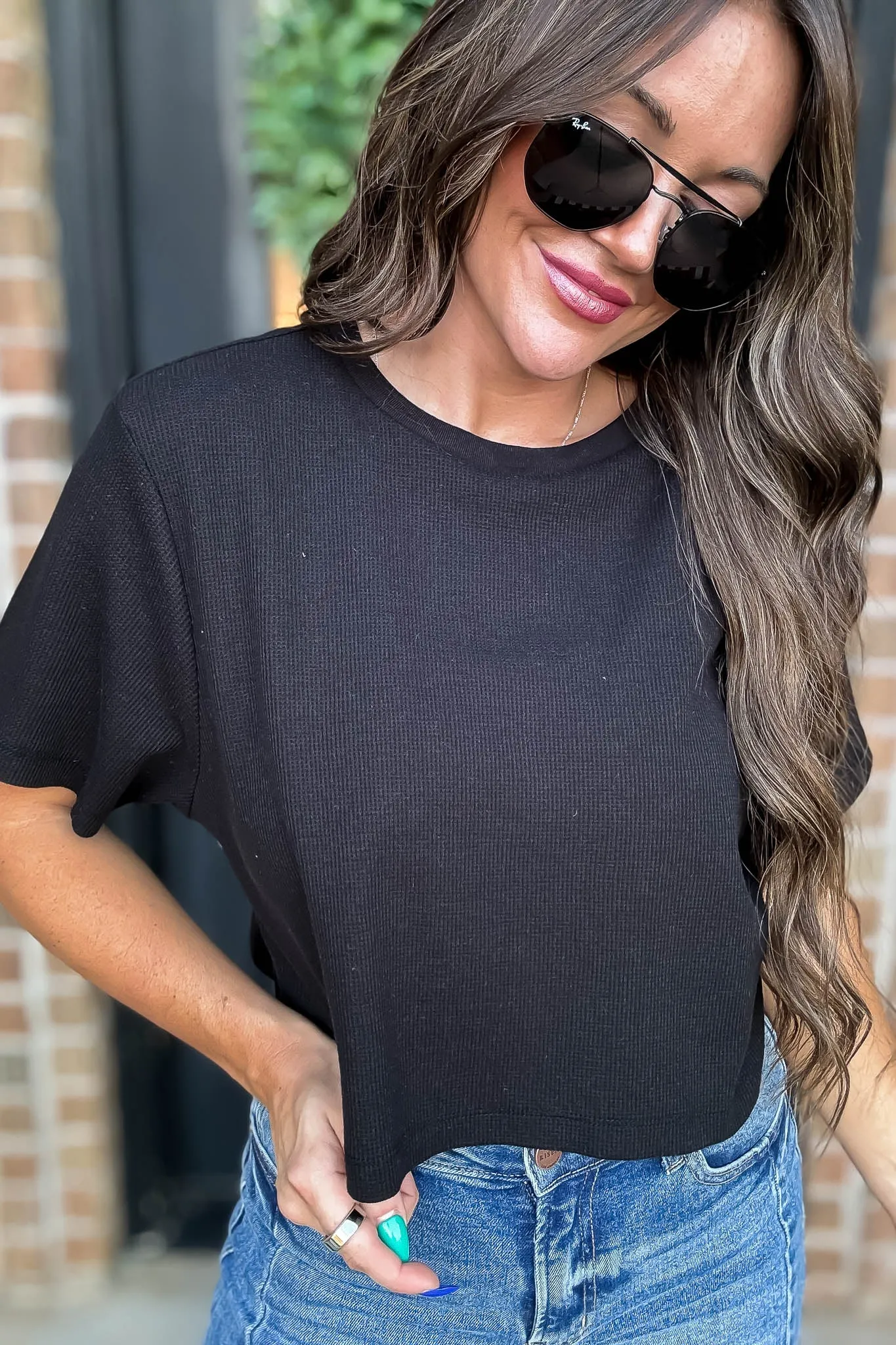 Cropped Black Oversized Thermal Top