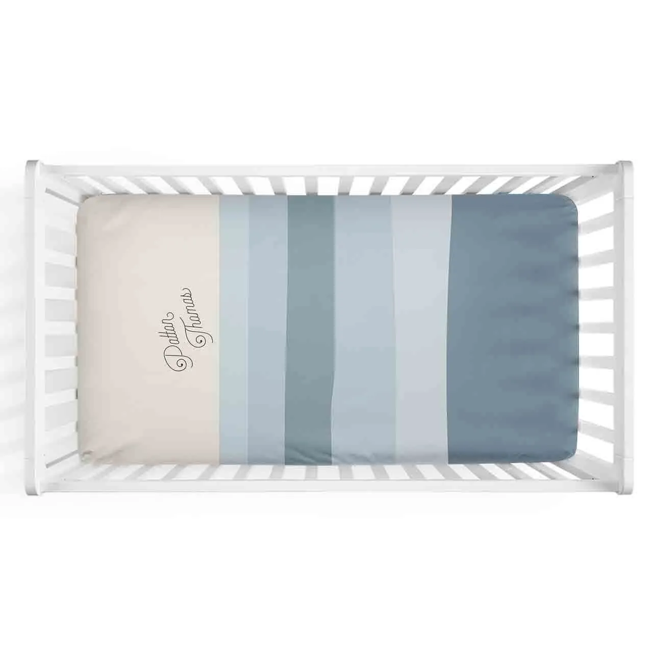 Dusty Blue Stripes Personalized Crib Sheet