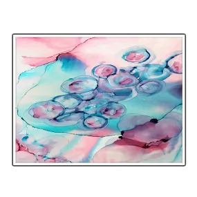 Framed horizontal agua blue & pink abstract alcohol ink art print