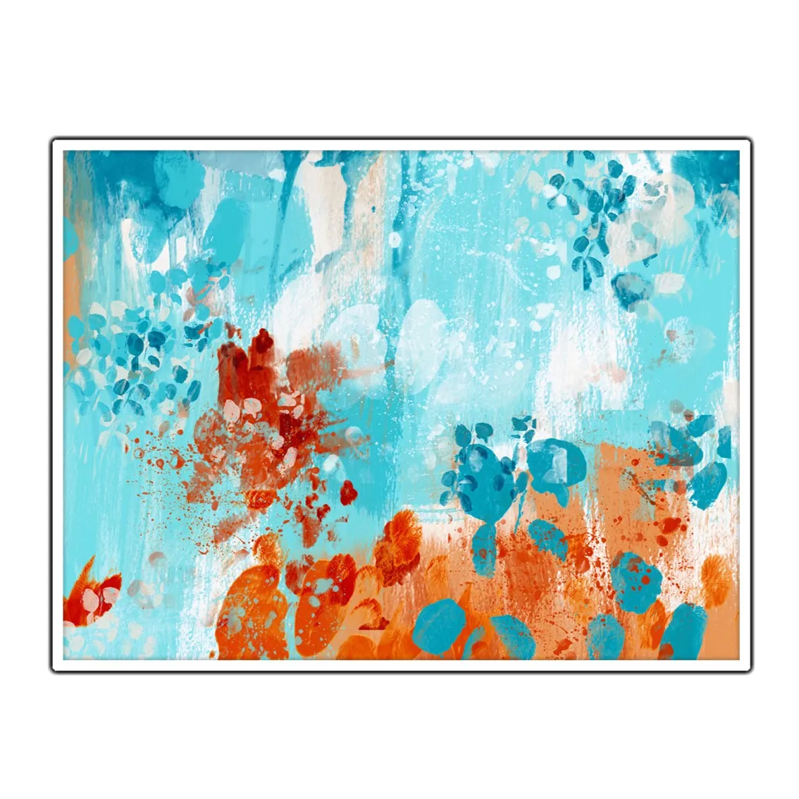 Framed horizontal blue & orange abstract wall art print