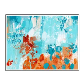 Framed horizontal blue & orange abstract wall art print