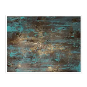 Framed horizontal teal & gold abstract wall art print