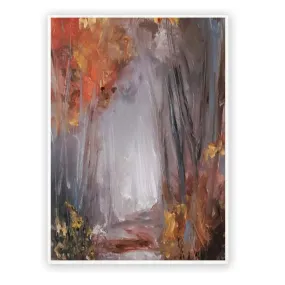 Framed vertical grey & orange abstract landscape wall art print