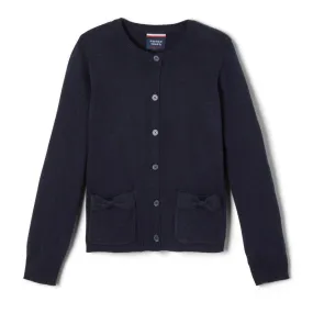 French Toast Girls Navy Bow Pocket Cardigan Sweater