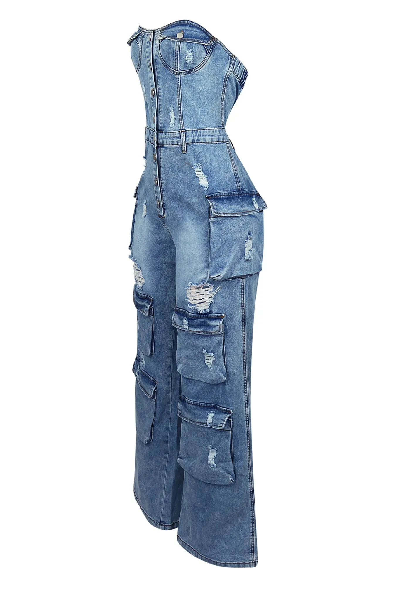 Gabri Cargo Washed Denim Jumpsuit