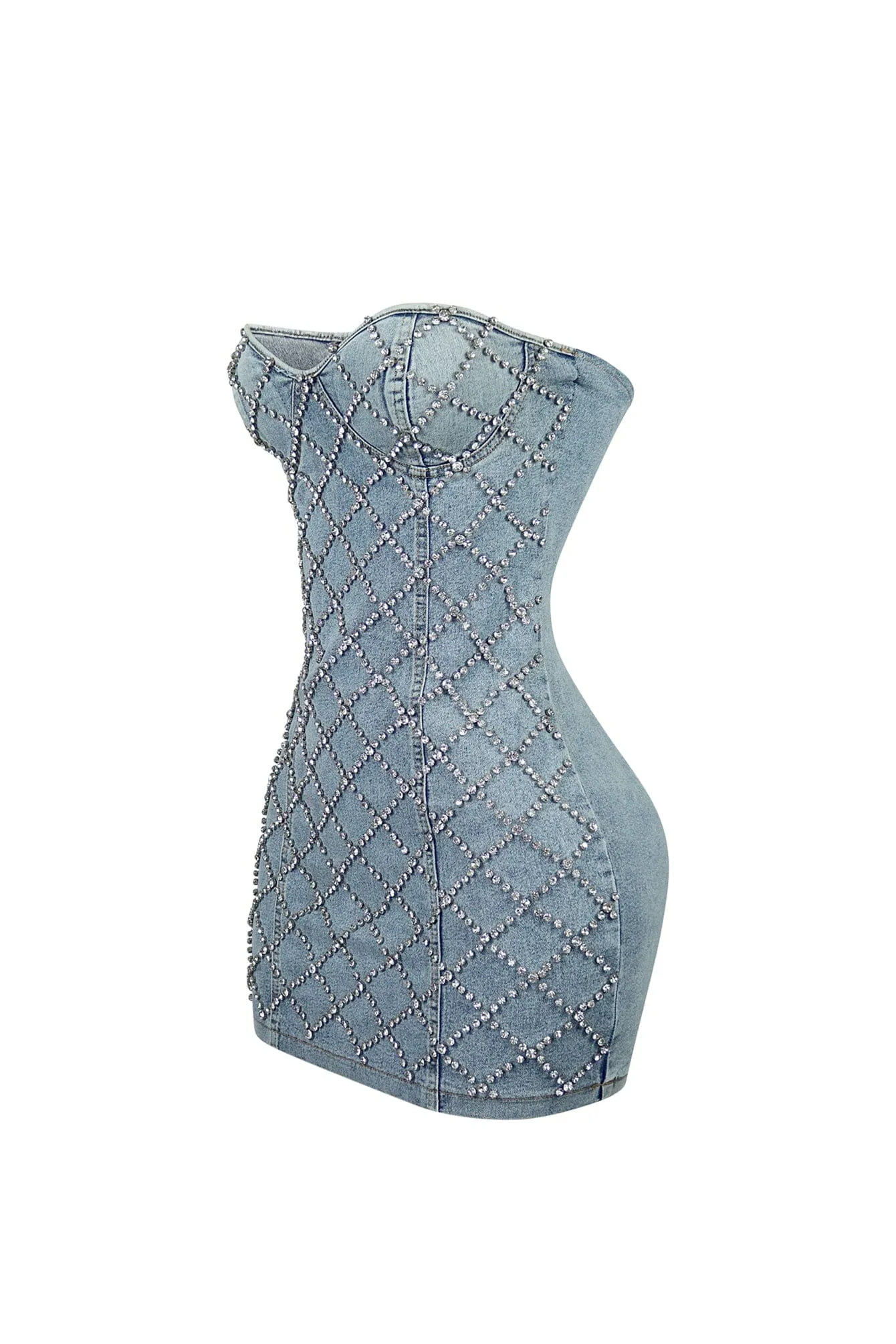 Gina Rhinestone Strapless Denim Mini Dress