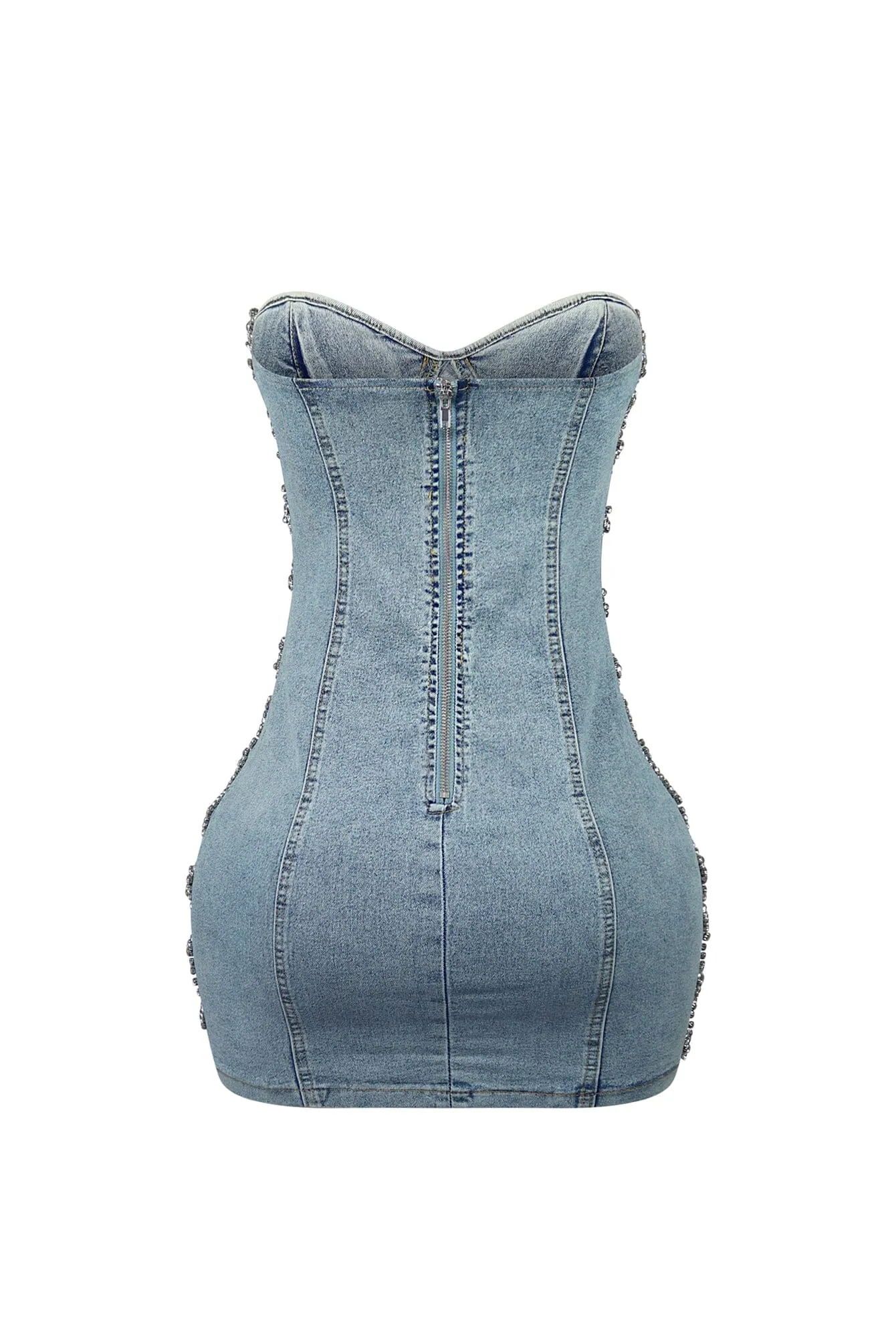 Gina Rhinestone Strapless Denim Mini Dress