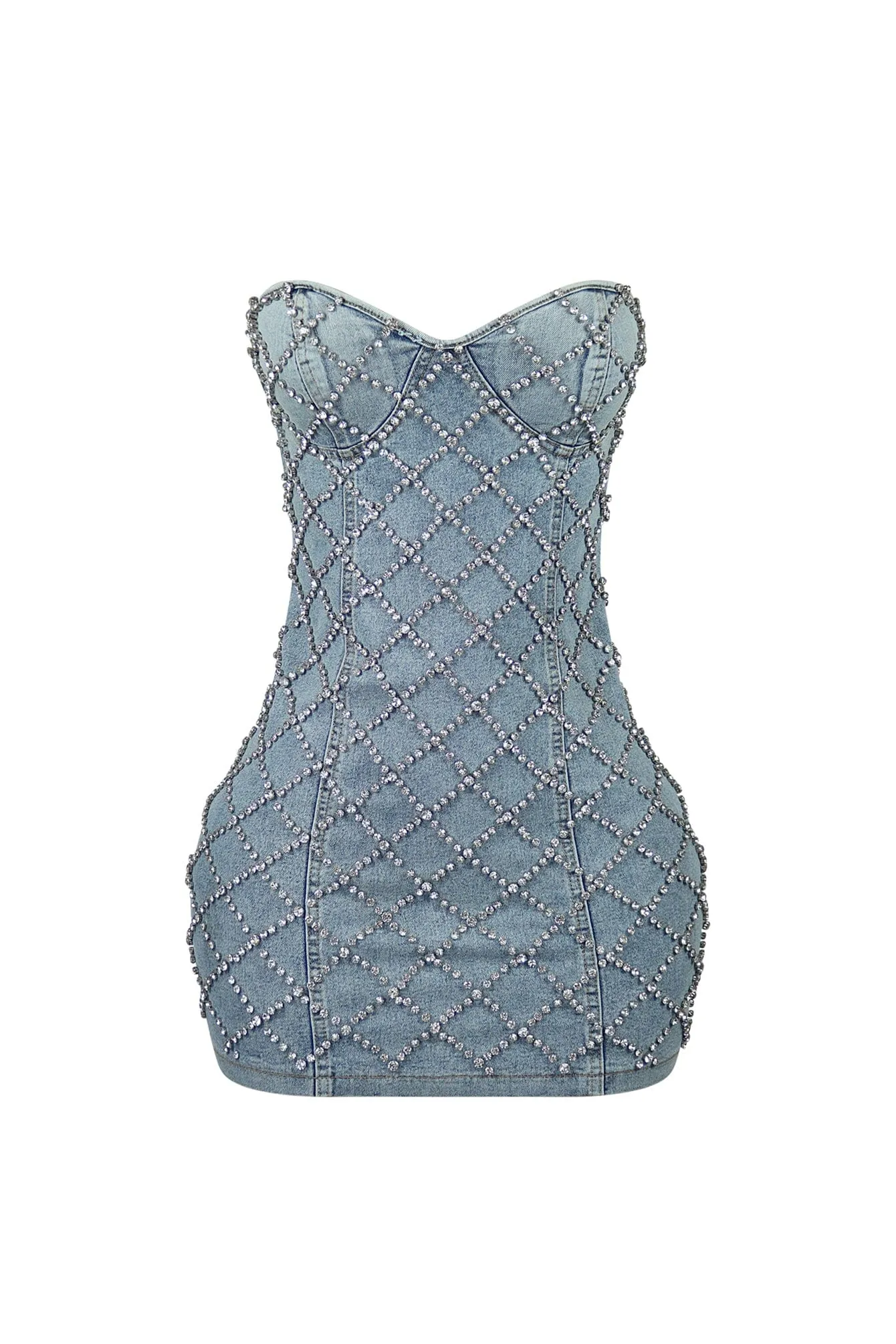 Gina Rhinestone Strapless Denim Mini Dress