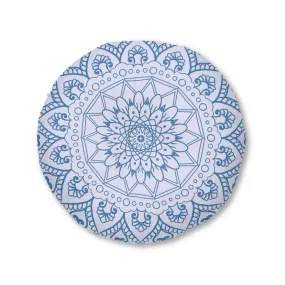 Handcrafted Mandala Art Floor Cushion - Steel Blue on Levander