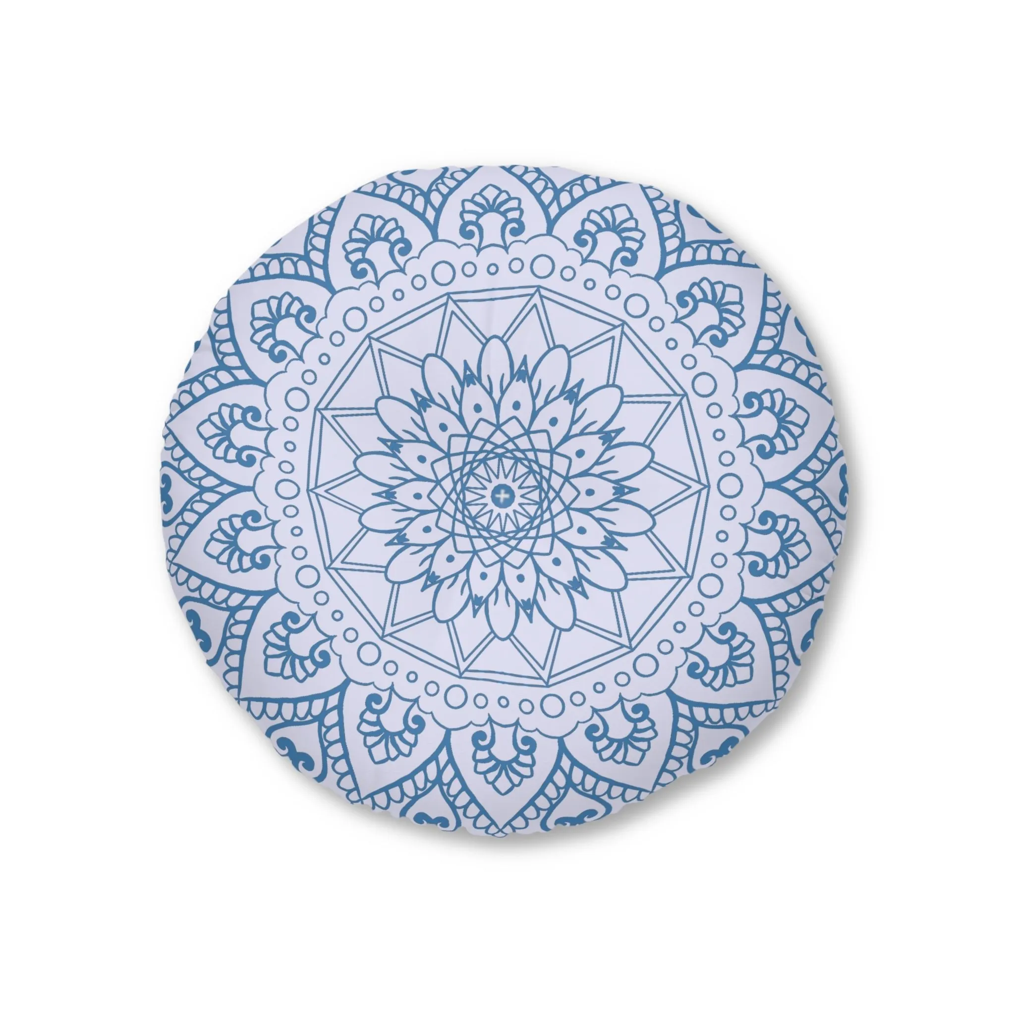 Handcrafted Mandala Art Floor Cushion - Steel Blue on Levander