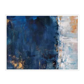 Horizontal sapphire blue & gold abstract wall art print