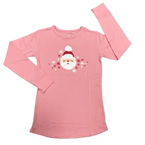 Long Sleeve Scoop Tee - Pink Santa