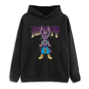 Lord Beerus God Life Drop Shoulder Black Pullover Hoodie