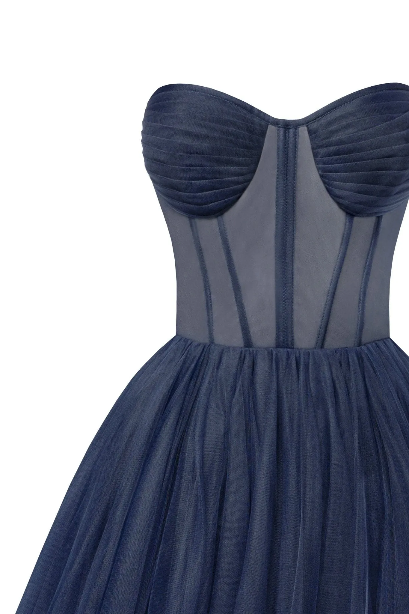 Navy Strapless Puffy Midi Tulle Dress