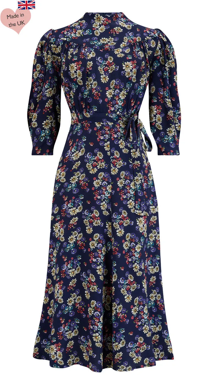 Rita Midi Dress in Navy Daisy Print