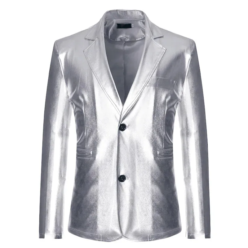 Shiny Gold Metallic Men's Brand Slim Fit Jacket Party Nightclub Prom Stage Singer Homme blazers