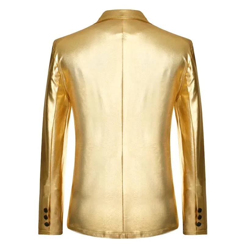 Shiny Gold Metallic Men's Brand Slim Fit Jacket Party Nightclub Prom Stage Singer Homme blazers