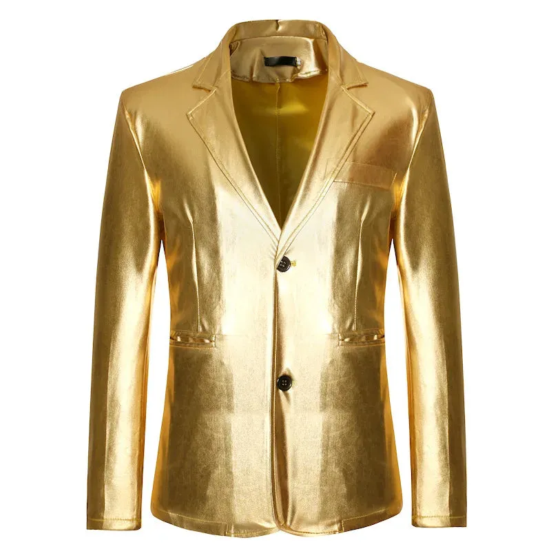 Shiny Gold Metallic Men's Brand Slim Fit Jacket Party Nightclub Prom Stage Singer Homme blazers