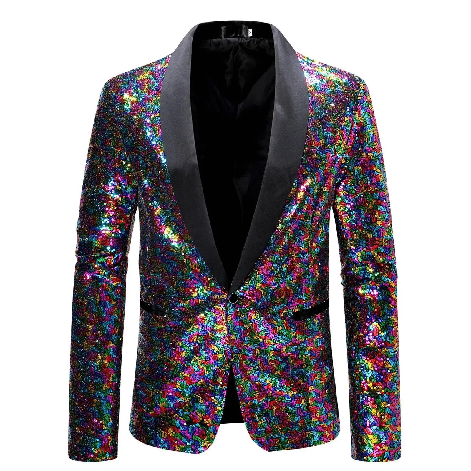 Shiny Gold Sequin Glitter Embellished Jacket Men's Nightclub Prom Suit Coats Homme Stage Clothes For singers blazers