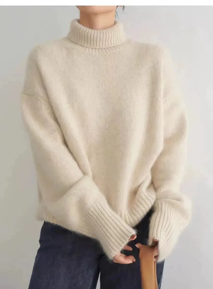 Turtleneck 100% pure cashmere women's loose sweater thickened autumn and winter wool sweater jumper lazy base