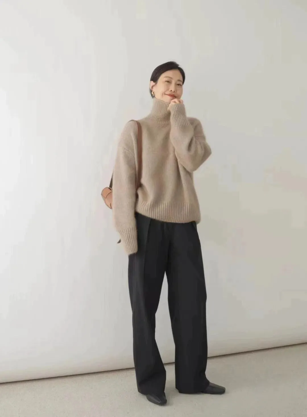 Turtleneck 100% pure cashmere women's loose sweater thickened autumn and winter wool sweater jumper lazy base