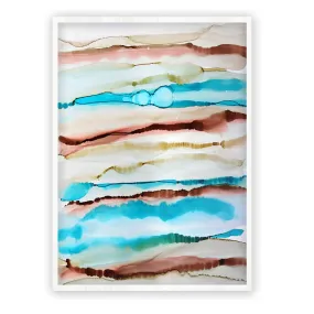 Vertical blue & brown abstract alcohol ink art print