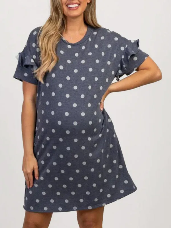 Women's Maternity Polka Dot Ruffle Sleeve Dress