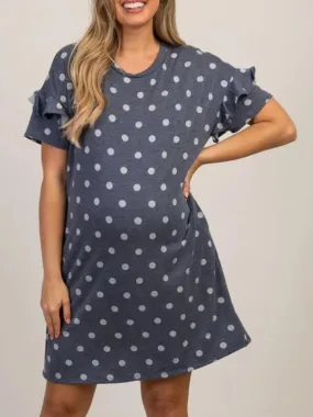 Women's Maternity Polka Dot Ruffle Sleeve Dress