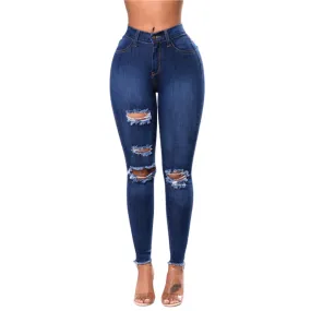 Women's Ripped Jeans Mid Waist Skinny Pants Pencil Pants