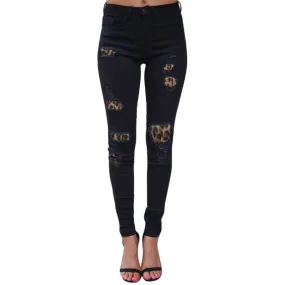 Women's Sexy Ripped Jeans Elasticity Leopard Print Jeans