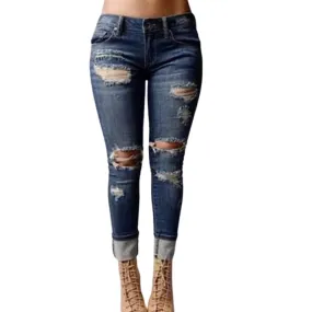 Women's Skinny Hole Destroyed Jeans Boyfriend Jeans Pencil Jeans