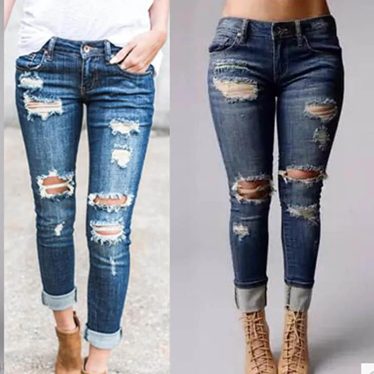 Women's Skinny Hole Destroyed Jeans Boyfriend Jeans Pencil Jeans